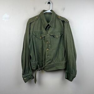 Vintage 1950s British Military Green Cotton WW2 Military Jacket Size S